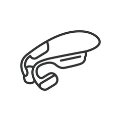 Open ear headphones, icon in line design. Wireless headphones, sound transmission, hearing device, outdoor listening on white background vector. Open ear headphones editable stroke icon