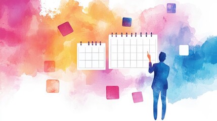 Watercolor of Glowing Task Blocks