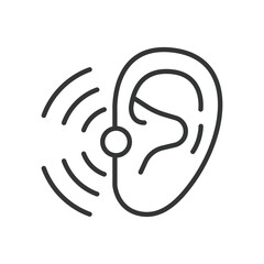 Sound leakage, icon in line design. Audio leakage, sound escape, noise, earbud, headphone sound leakage on white background vector. Sound leakage editable stroke icon