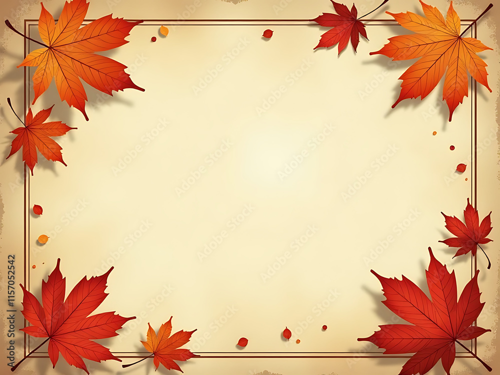 Aufkleber Retro Style Frame Features Autumn Leaves On A Natural Background With Ample Space For Copy And Text Overlay. 00003