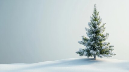 Fototapeta premium Snowy evergreen tree in a winter landscape.