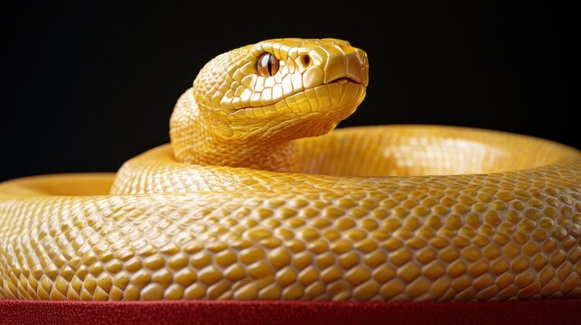Close-up of a Yellow Python on a Dark Background with Texture