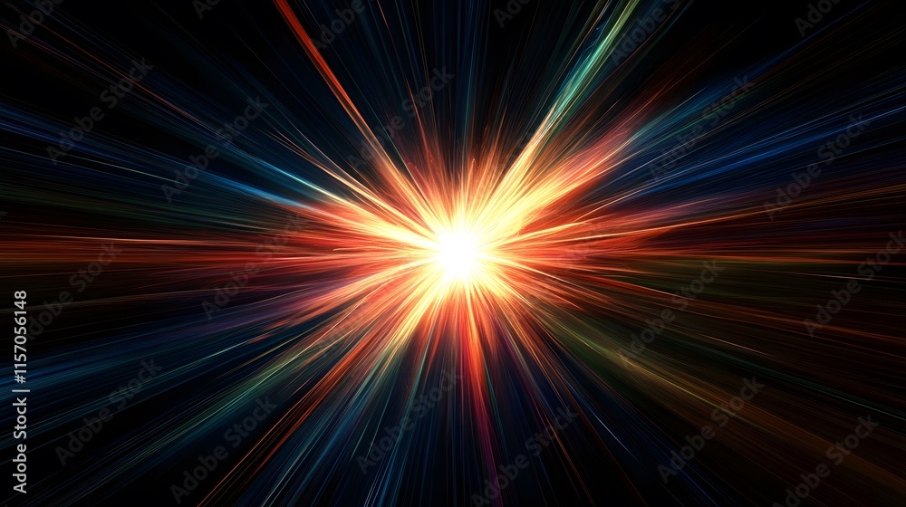 Wall mural dynamic explosion of light abstract universe digital art cosmic environment eye-level view energy an