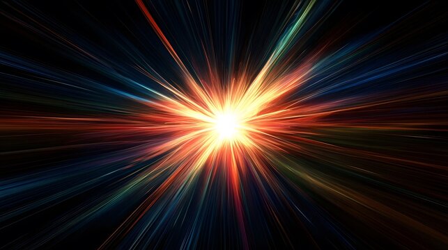 Dynamic explosion of light abstract universe digital art cosmic environment eye-level view energy and motion