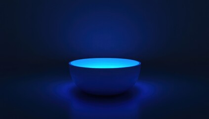Illuminated White Bowl Blue Light Dark Background Minimalist Design