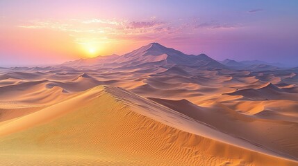 Fototapeta premium Desert Dunes at Dusk: A Captivating Sunset Over Rolling Sands