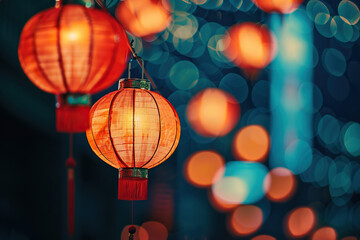 Beautiful holiday composition for happy celebrate chinese festival of lanterns, abstract vivid composition consists of fictional unreal fantastic vision on background