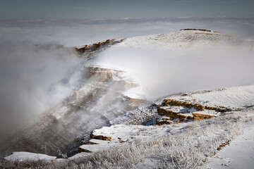 snow covered rocks