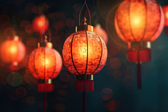 Beautiful holiday composition for happy celebrate chinese festival of lanterns, abstract vivid composition consists of fictional unreal fantastic vision on background