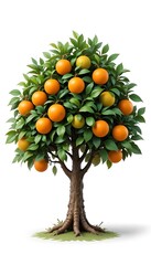 Vibrant Orange Tree: A Delightful 3D Render of a Lush Citrus Tree Bursting with Ripe Oranges Against a Pure White Background