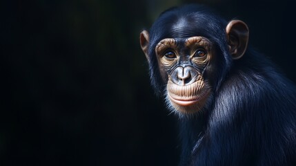 Portrait of a young chimpanzee gazing thoughtfully in soft natural light.