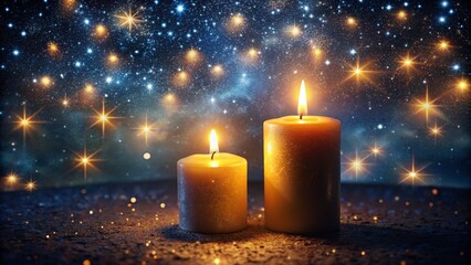 Starry Night Candles: Peaceful Nighttime Scene with Glowing Flames and Celestial Wonders