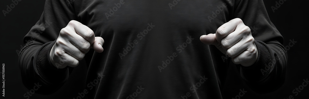 Poster Protective Hands In Black And White Gesture On A Textured Black Background With Ample Copy Space For Various Designs. 00001