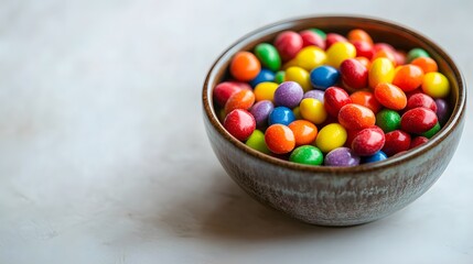 Colorful chocolate candies in a bowl kitchen food photography bright setting close-up sweet treats
