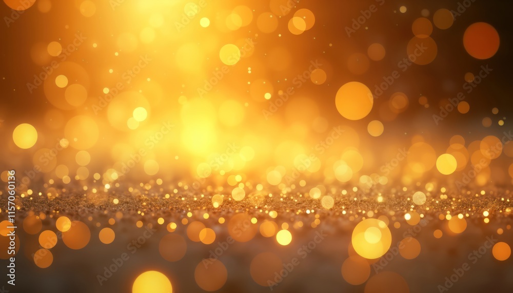 Aufkleber Golden bokeh effect background. Abstract design with bright light, sparkles. Illuminated golden particles. Luxurious glitter texture. Elegant holiday atmosphere. Suitable for festive cards