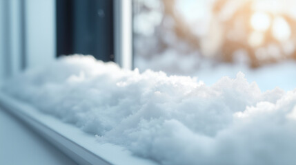 Snow frozen window closeup