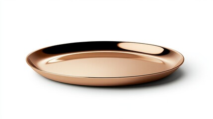 Realistic 3D illustration of a vintage golden or copper plate side view isolated on a white background