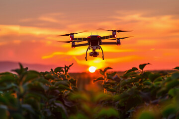 Drone flying in sky over beautiful natural nature during observation from top, abstract vivid composition consists of fictional unreal fantastic vision on background