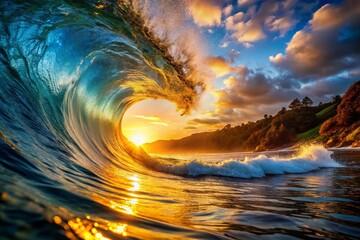 Stunning Sunset Tube Wave: Summer Surfing Paradise