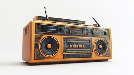 Old orange boombox isolated on white background