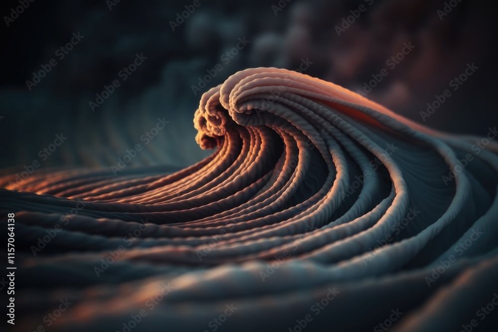 Poster A mesmerizing digital rendering of a wave, showcasing intricate textures and warm sunset hues.
