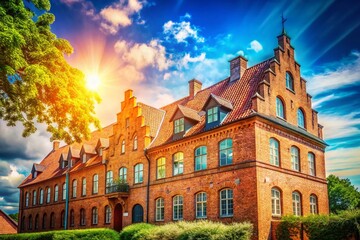 Sunny Day in Ystad, Sweden: Ancient Red Brick Building with Bokeh