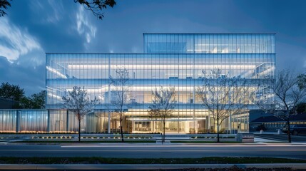 Obraz premium A contemporary courthouse with a transparent facade and open, welcoming spaces