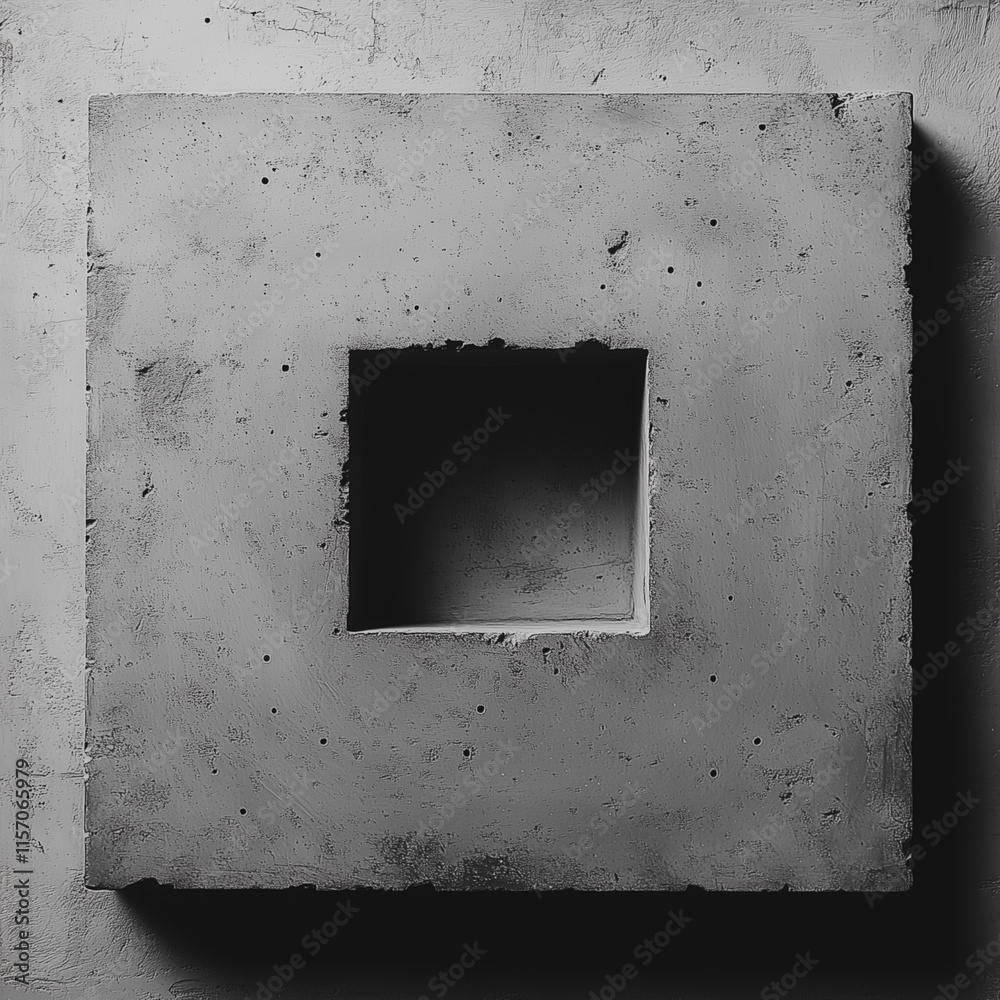 Poster a grey square with a hole in the middle. the square is made of concrete and has a rough texture. the