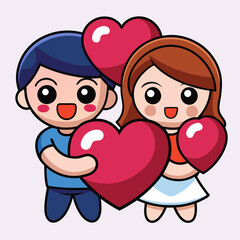 Cartoon couple holding hearts art 