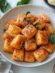 Deliciously stuffed ravioli presented with a vibrant sauce and garnish.