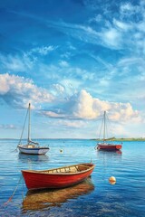Obraz premium A peaceful bay with small sailboats bobbing in the water