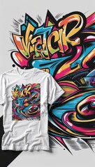 Obraz premium T-shirt mockup, Vibrant graffiti design on T-shirt showcasing dynamic street art style