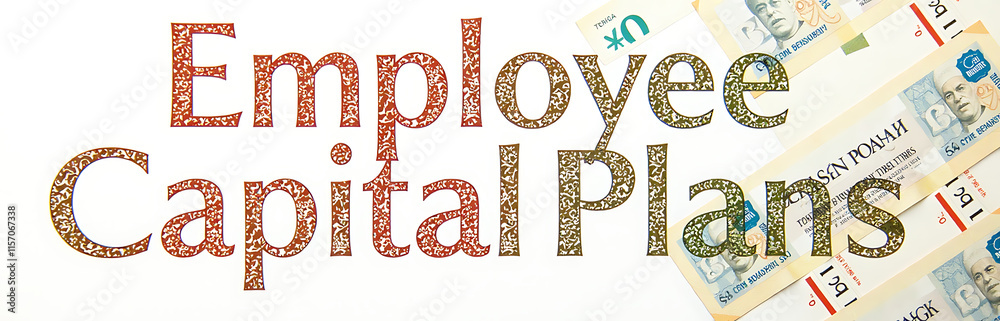 Poster polish banknote background with isolated text of employee capital plans made from image of polish ba