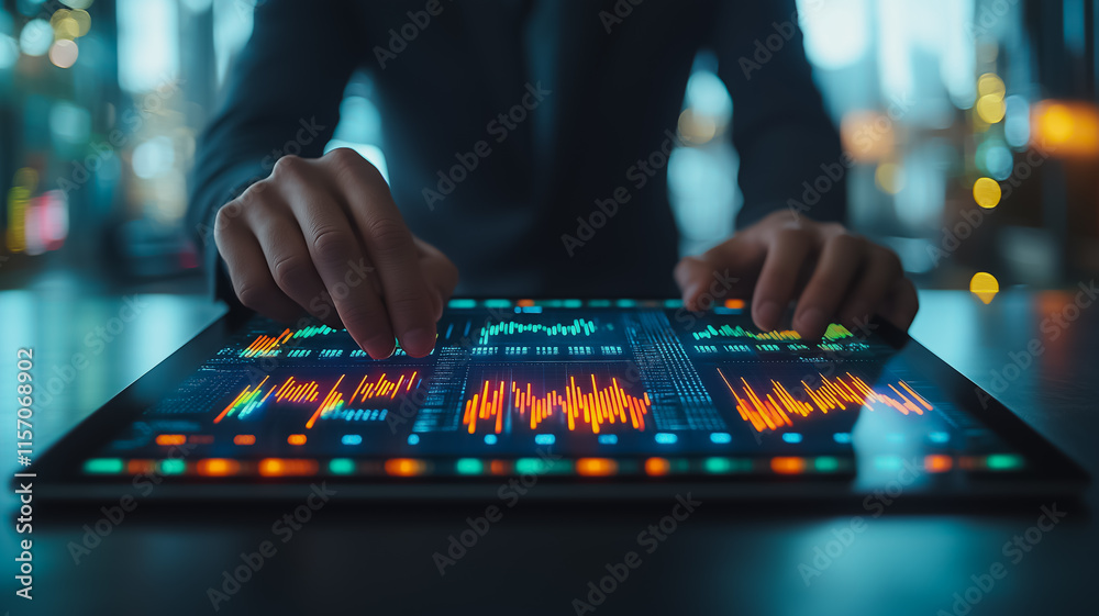 Wall mural a person is using a tablet to look at graphs and charts