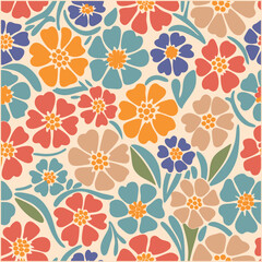 Abstract seamless colorful flowers pattern, Vector illustration wildflower flowers on colors background.
