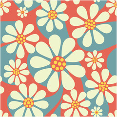 Abstract seamless colorful flowers pattern, Vector illustration wildflower flowers on colors background.