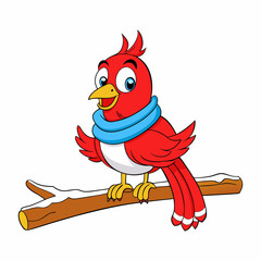 A sweet cartoon cardinal wearing a festive blue scarf vector art illustration