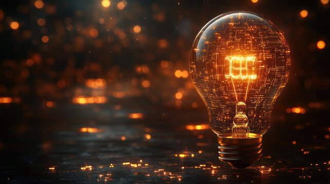 Glowing lightbulb with formula inside.