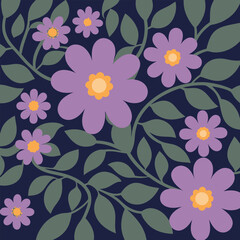 Abstract seamless colorful flowers pattern, Vector illustration wildflower flowers on colors background.
