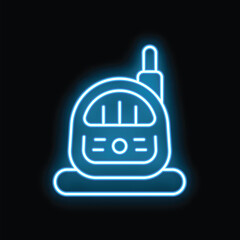 Neon baby monitor icon glowing on a black background, representing the concept of child safety and parental care