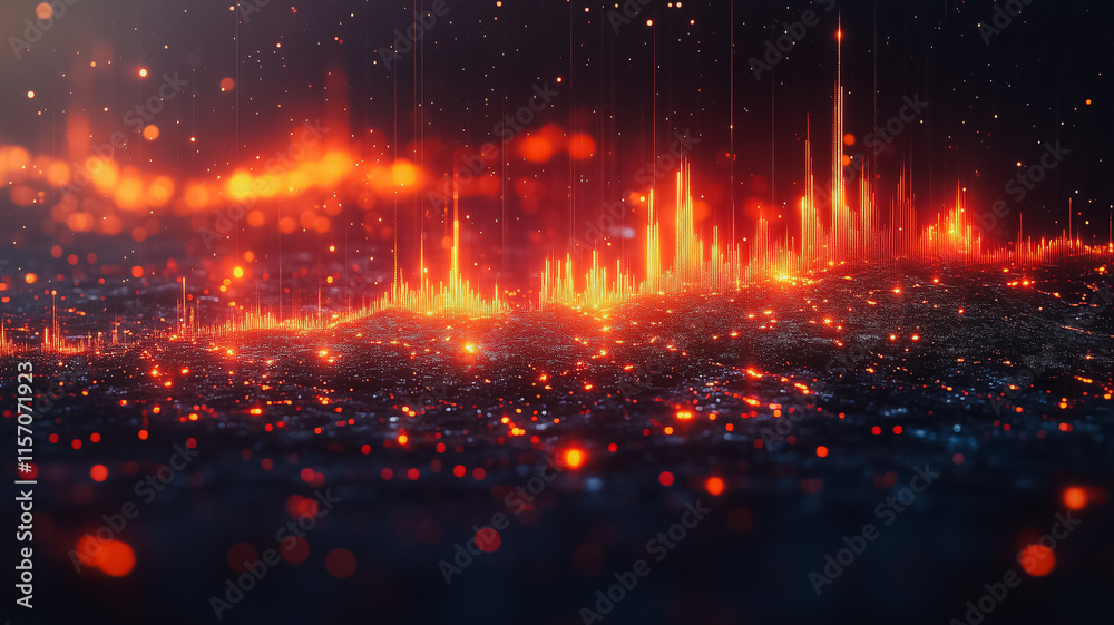 Wall mural a computer generated image of a city with orange and red lights