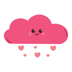 hand drawing cartoon pink clouds with heart shower. cute cloud character cartoon for sticker, icon