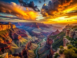 Fototapeta premium Surreal Sunset over Grand Canyon: Vibrant Cliffs & Dreamlike Sky