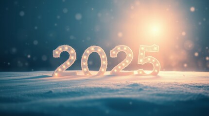 2025 written in the snow, winter holidays, landscape greeting card