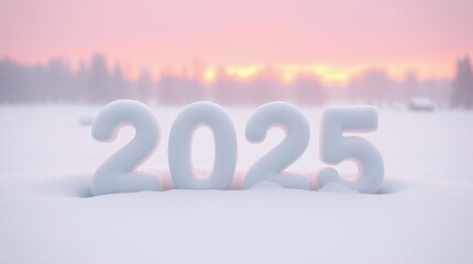 2025 written in the snow, winter holidays, landscape greeting card