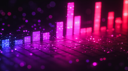 A computer keyboard with a purple background and pink and blue bars
