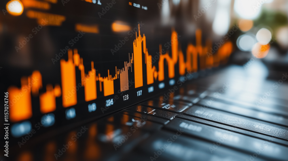 Poster a graph with orange lines and numbers is displayed on a black background
