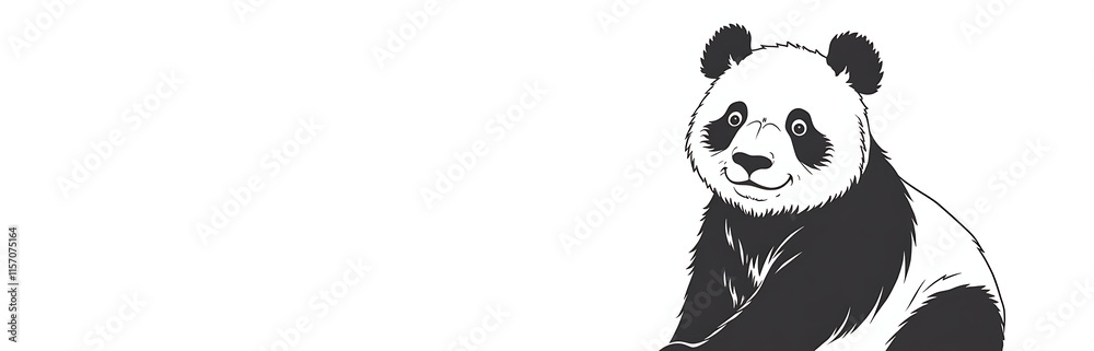 Poster panda portrait in black and white graphic isolated on a clean white background with minimal simple d
