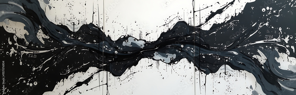 Poster original art piece created using e methods, a unique blend of abstract modern styles on a black and 