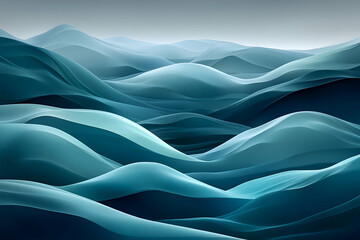 Fototapeta premium Serene abstract landscape of flowing teal hills, evoking calm and tranquility. Perfect for meditation, wellness, or nature-themed designs.